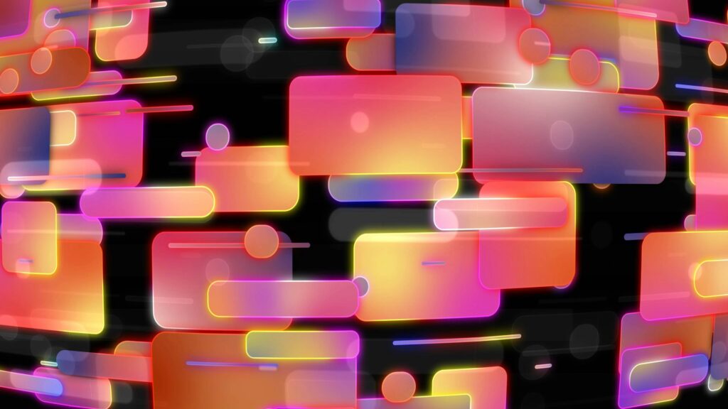 A vibrant digital artwork showcasing colorful geometric shapes and gradients on a dark background.